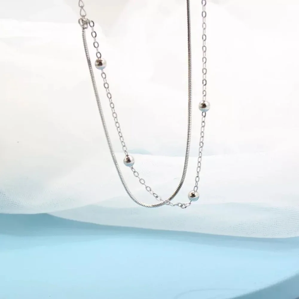 14k Gold Double Layer Beads Chain Bracelet/Anklet Sterling Silver - Picture 3 of 10